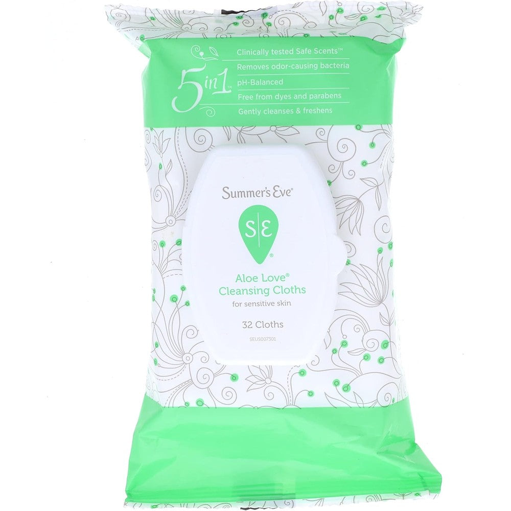 Summer's Eve Cleansing Cloths Aloe Love front view 2 pack for feminine hygiene