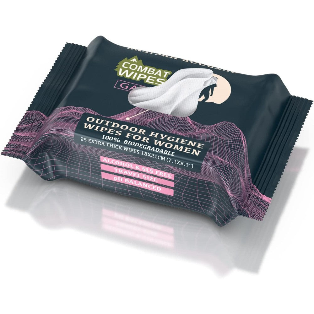 Combat Wipes Gaia feminine hygiene outdoor wet wipes front view pack of twenty five