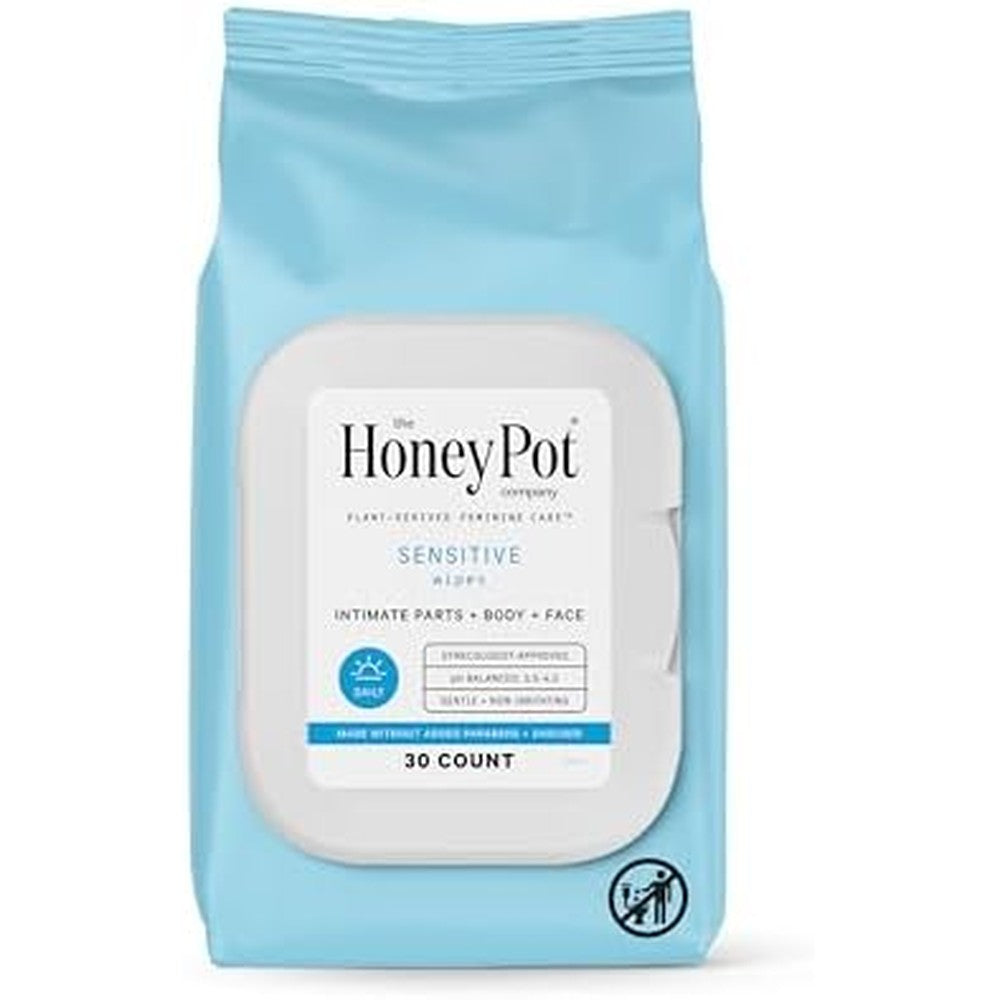 The Honey Pot Company Sensitive Feminine Wipes 30 count pack front view for daily hygiene.