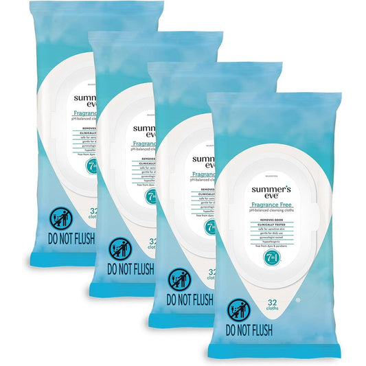 Summer's Eve Fragrance-Free Feminine Wipes front view of resealable pack.