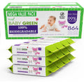 Yugi Baby Green Biodegradable Baby Wipes front view 864 count pack