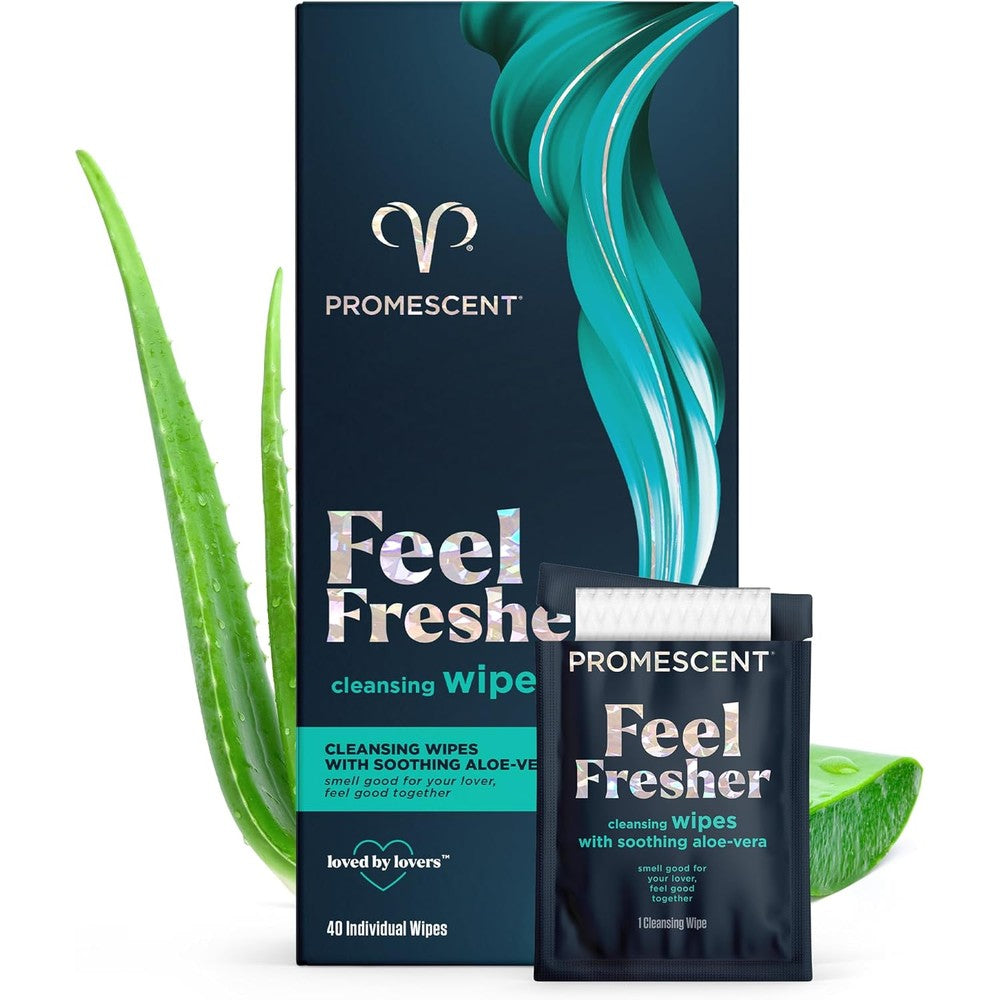 Promescent Intimate Wipes 40 count box front view for sexual hygiene.