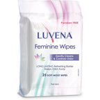 Luvena Feminine Wipes 25 count front pack view for intimate hygiene.