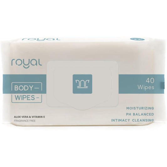Royal Intimate Cleansing Wipes front pouch view for feminine hygiene.