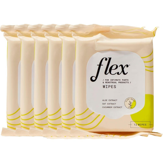 FLEX Feminine Wipes 6-pack front view for intimate hygiene.