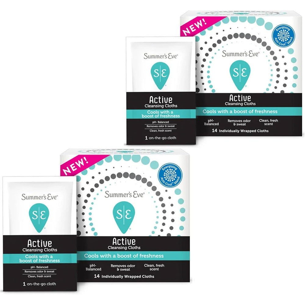 Summer's Eve Active Daily Performance Feminine Wipes front packaging showing 14 count pack.