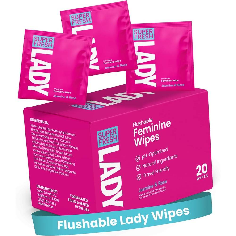 Super Fresh Lady Parts Feminine Wipes front packaging 20 count pack