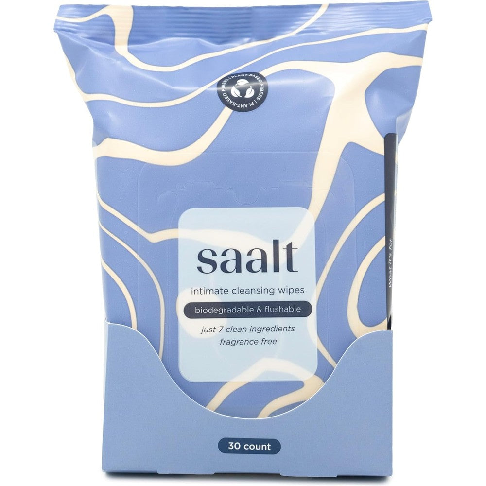 Saalt Daily Cleansing Wipes 15 count front packaging for feminine hygiene.