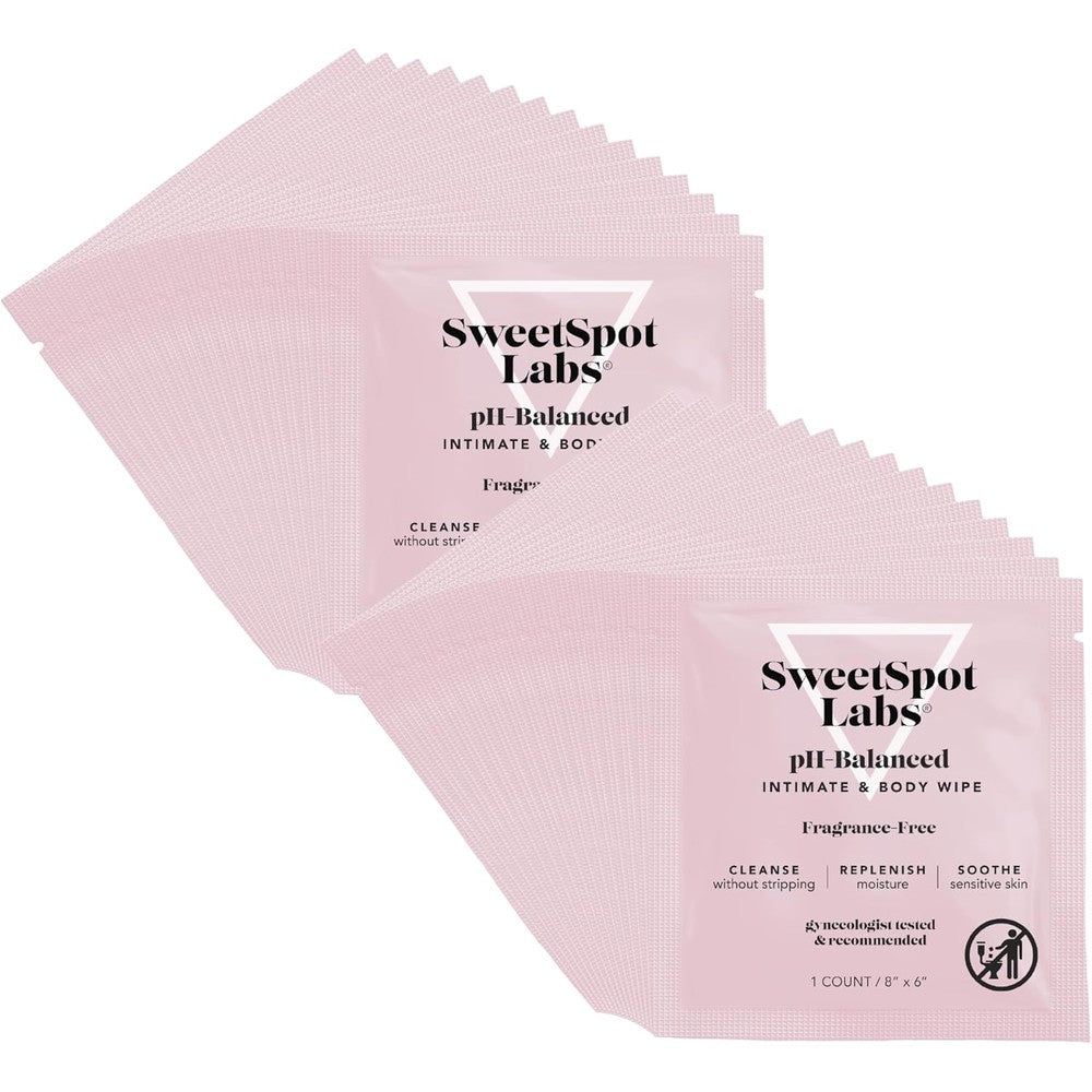 SweetSpot Labs On-The-Go pH Balanced Feminine Wipes front view for travel hygiene