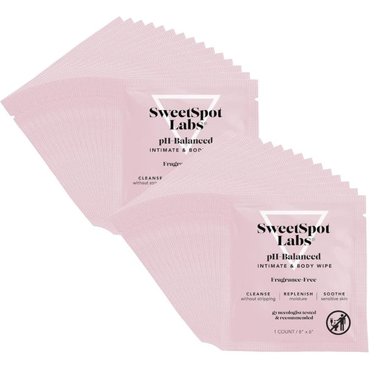SweetSpot Labs On-The-Go pH Balanced Feminine Wipes front view for travel hygiene
