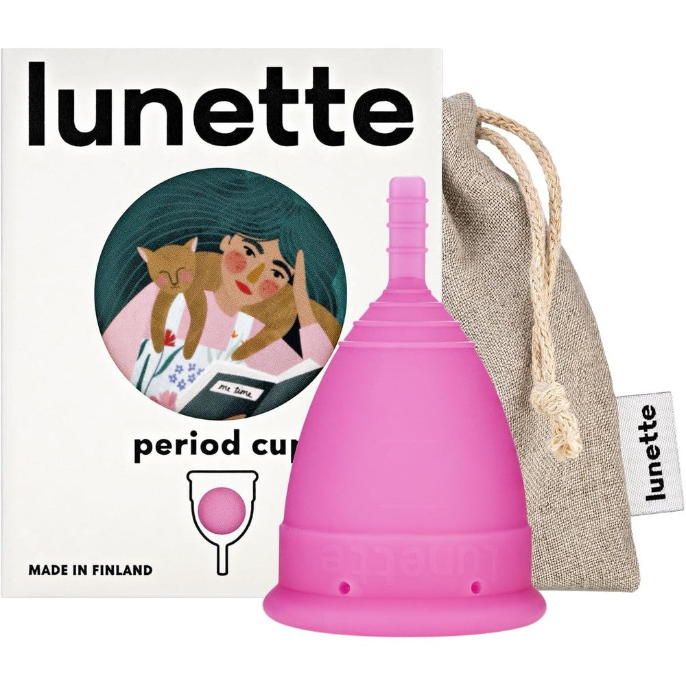 Lunette Menstrual Cup Model 2 Pink front view showing medical-grade silicone texture.