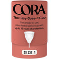 Cora Menstrual Cup Size 1 front view of clear medical grade silicone.