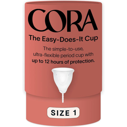 Cora Menstrual Cup Size 1 front view of clear medical grade silicone.