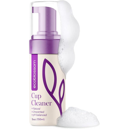 EcoBlossom Menstrual Cup Cleaner front view of 150ml foaming bottle.