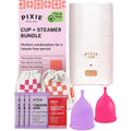 Pixie Cup Menstrual Cups and Sophie Steamer front view authentic period kit
