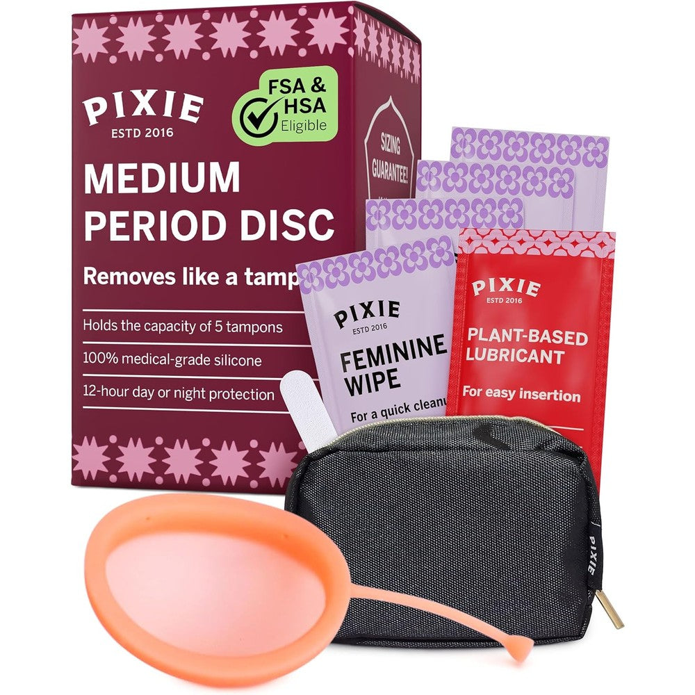 Pixie Cup Menstrual Disc Coral Medium front view authentic silicone disc.
