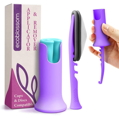 Ecoblossom Menstrual Cup and Disc Applicator Tool front view for easy period care.