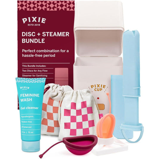 Pixie Cup Menstrual Disc Collection full kit front view for eco-friendly period care.