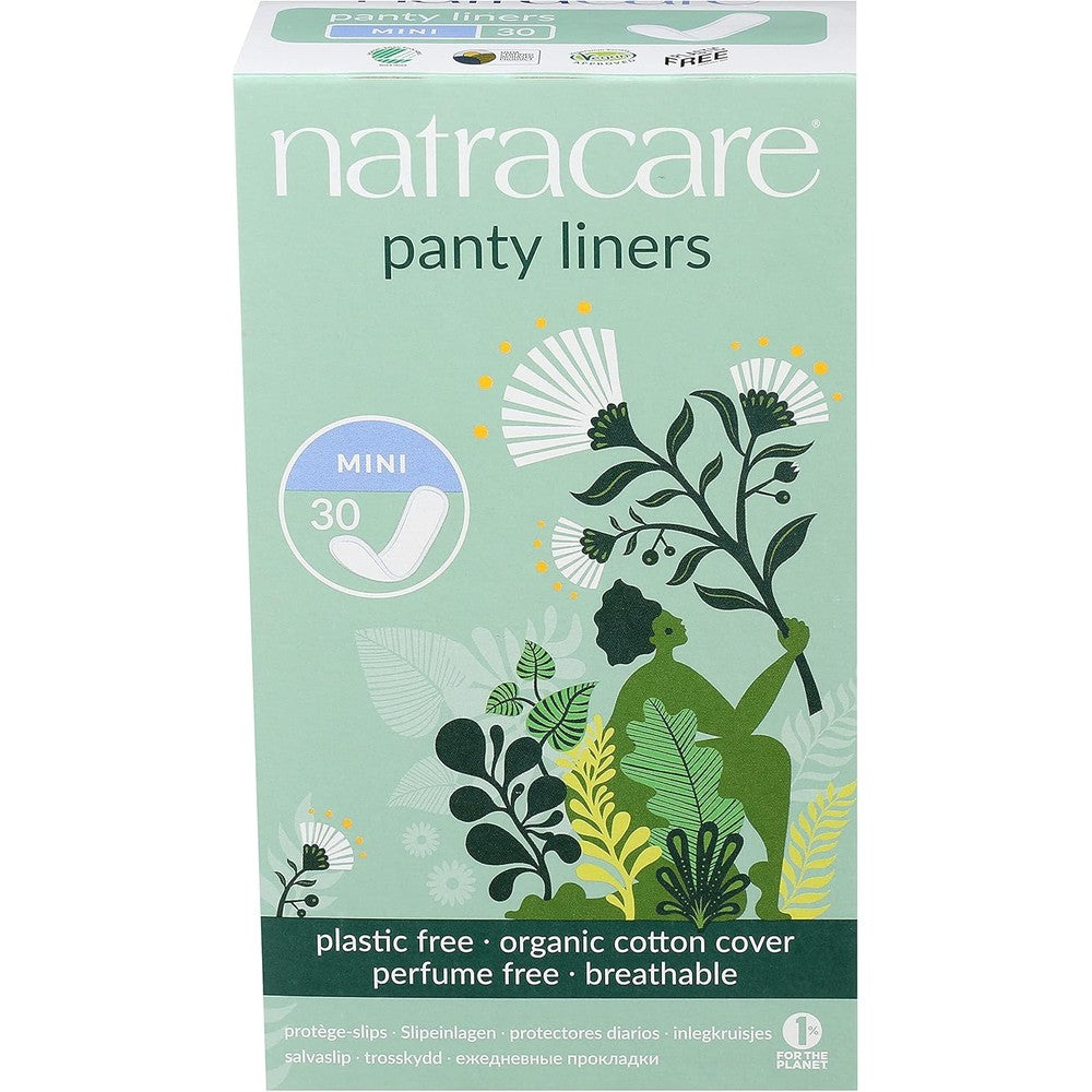 Natracare Mini Panty Liners 30 pack front view organic cotton feminine care