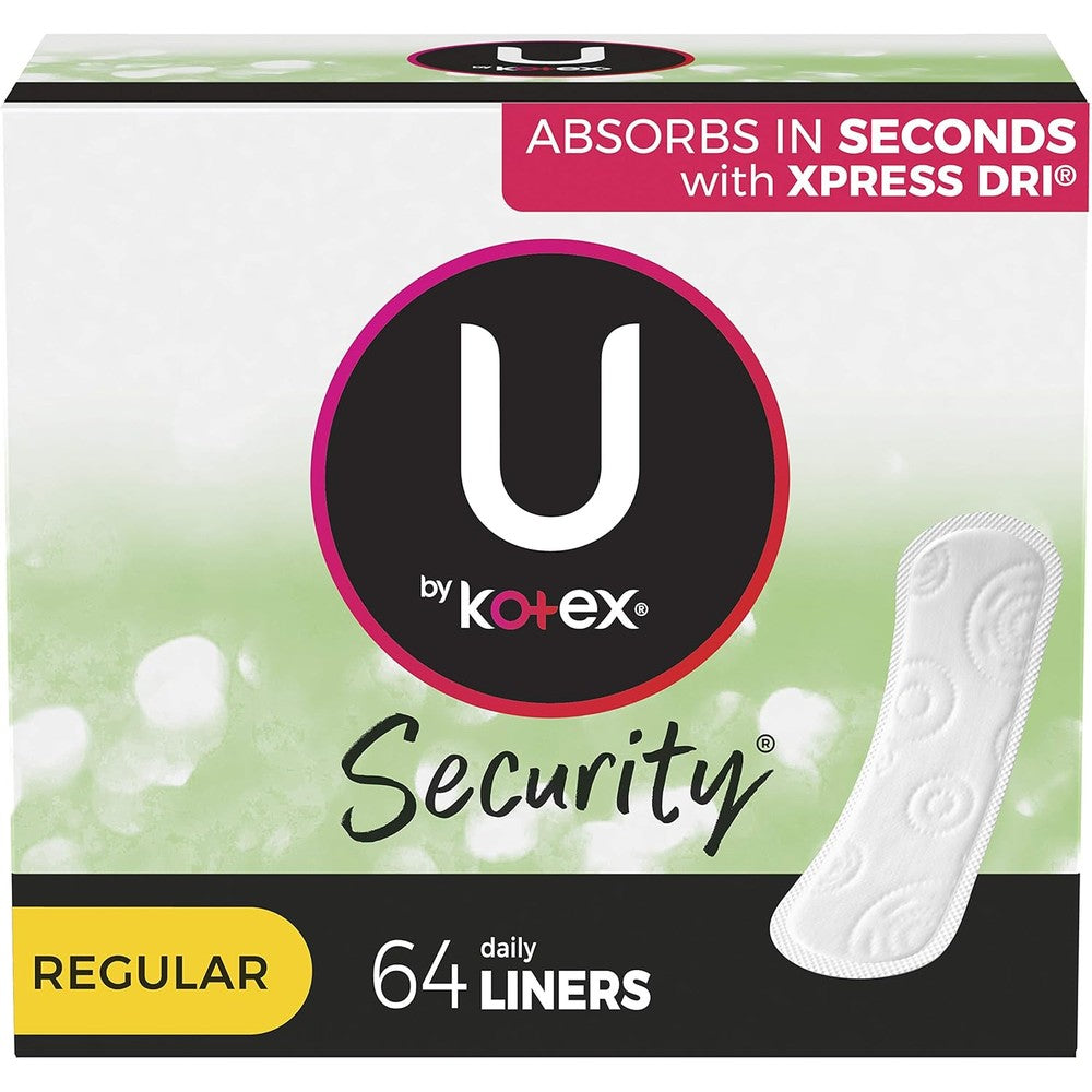 U by Kotex Lightdays Regular Panty Liners 64 Count front packaging daily feminine care