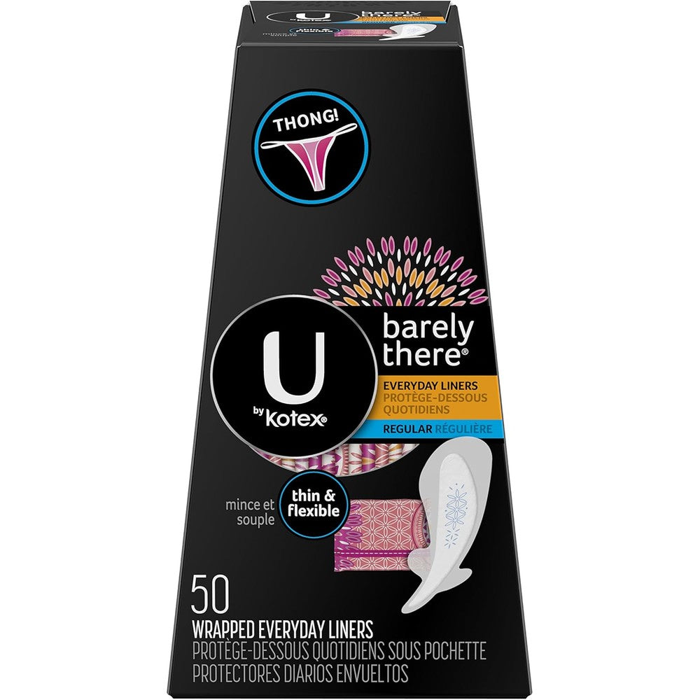 U by Kotex Barely There Thong Pantiliners front packaging for daily feminine care.