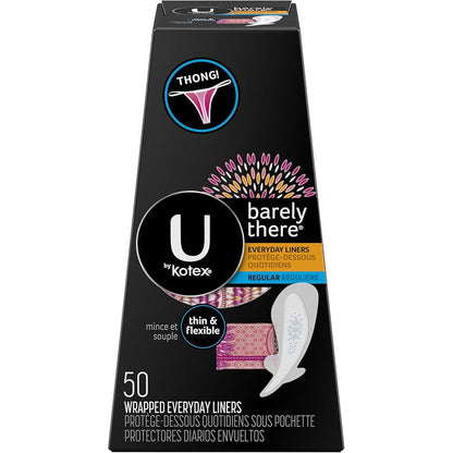 U by Kotex Barely There Thong Pantiliners front packaging for daily feminine care.