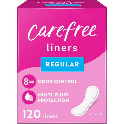 Carefree Acti-Fresh Regular Panty Liners 120 count pack front view daily feminine care.
