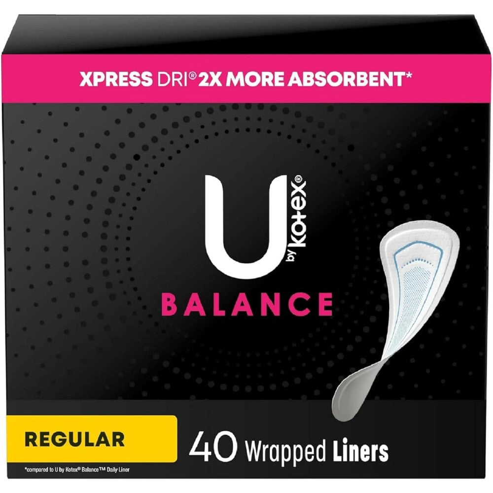U by Kotex Lightdays Plus Absorbent Liners 40 count front packaging view