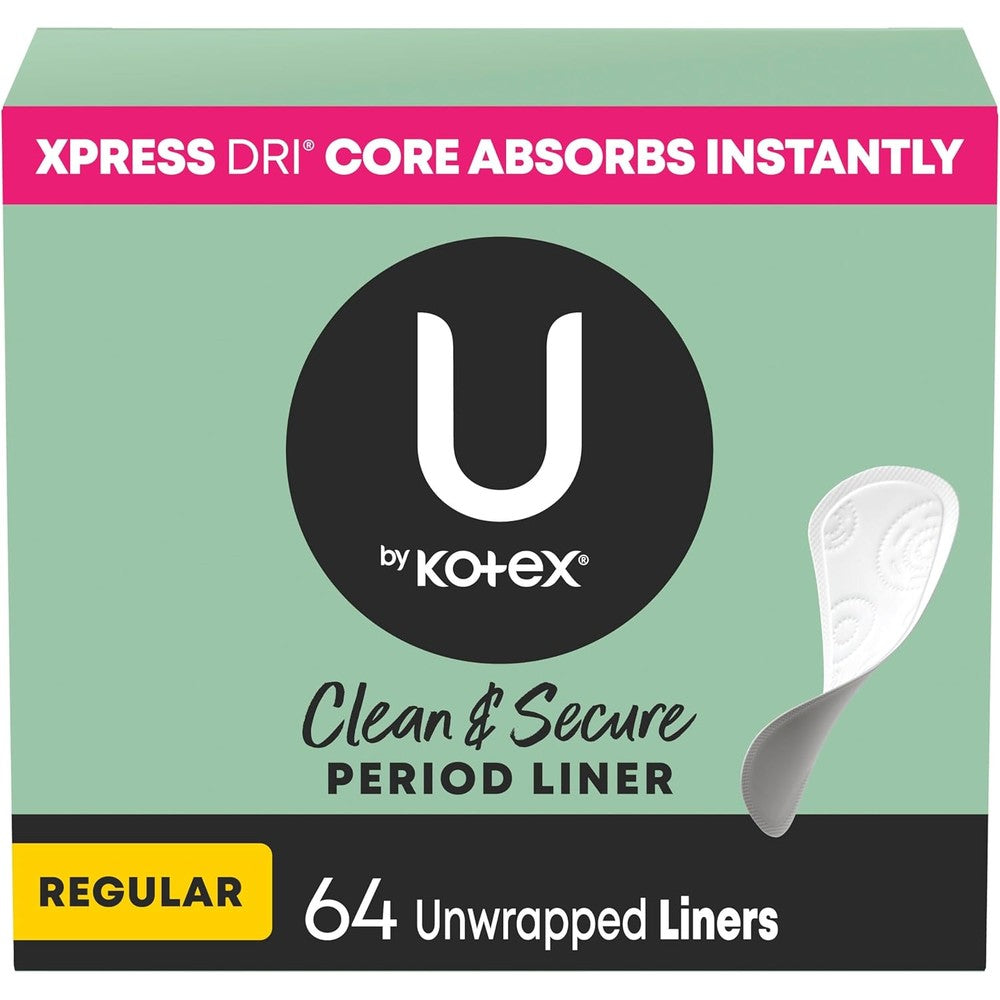 U by Kotex Clean and Secure Panty Liners 64 count front pack view