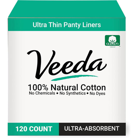 Veeda Natural Cotton Ultra Thin Panty Liners 120 count pack front view