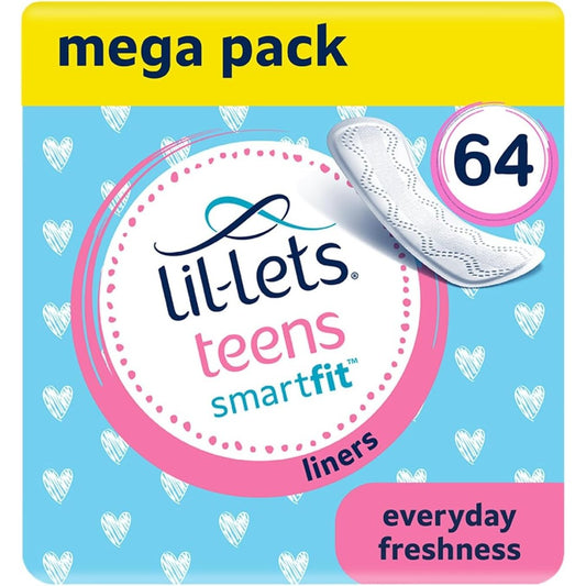 Lil-Lets Teens Liners 64 count front pack view for girl's first period protection.