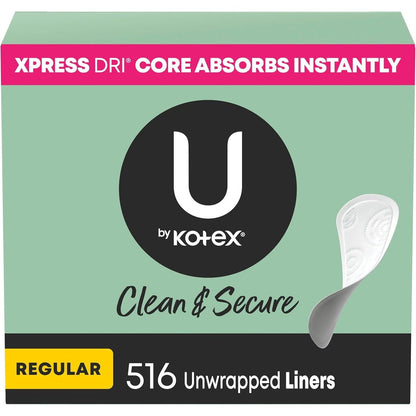 U by Kotex Clean and Secure Panty Liners front view packaging 516 count