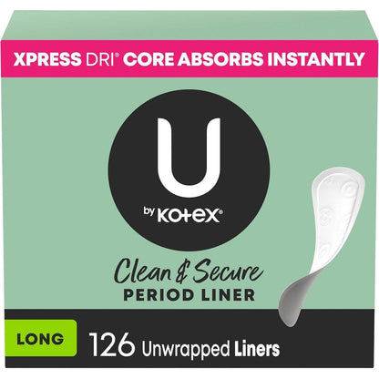 U by Kotex Clean and Secure Panty Liners 126 count front packaging