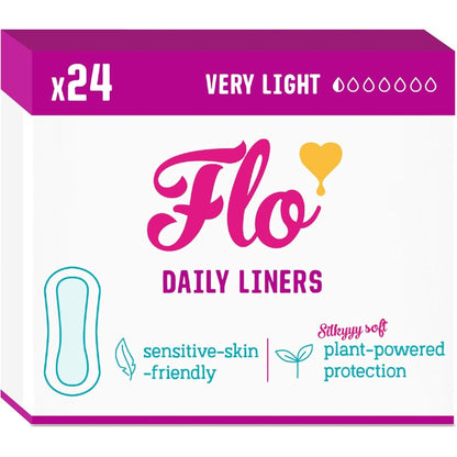 FLO Organic Bamboo Daily Panty Liners 24 count front view pack.