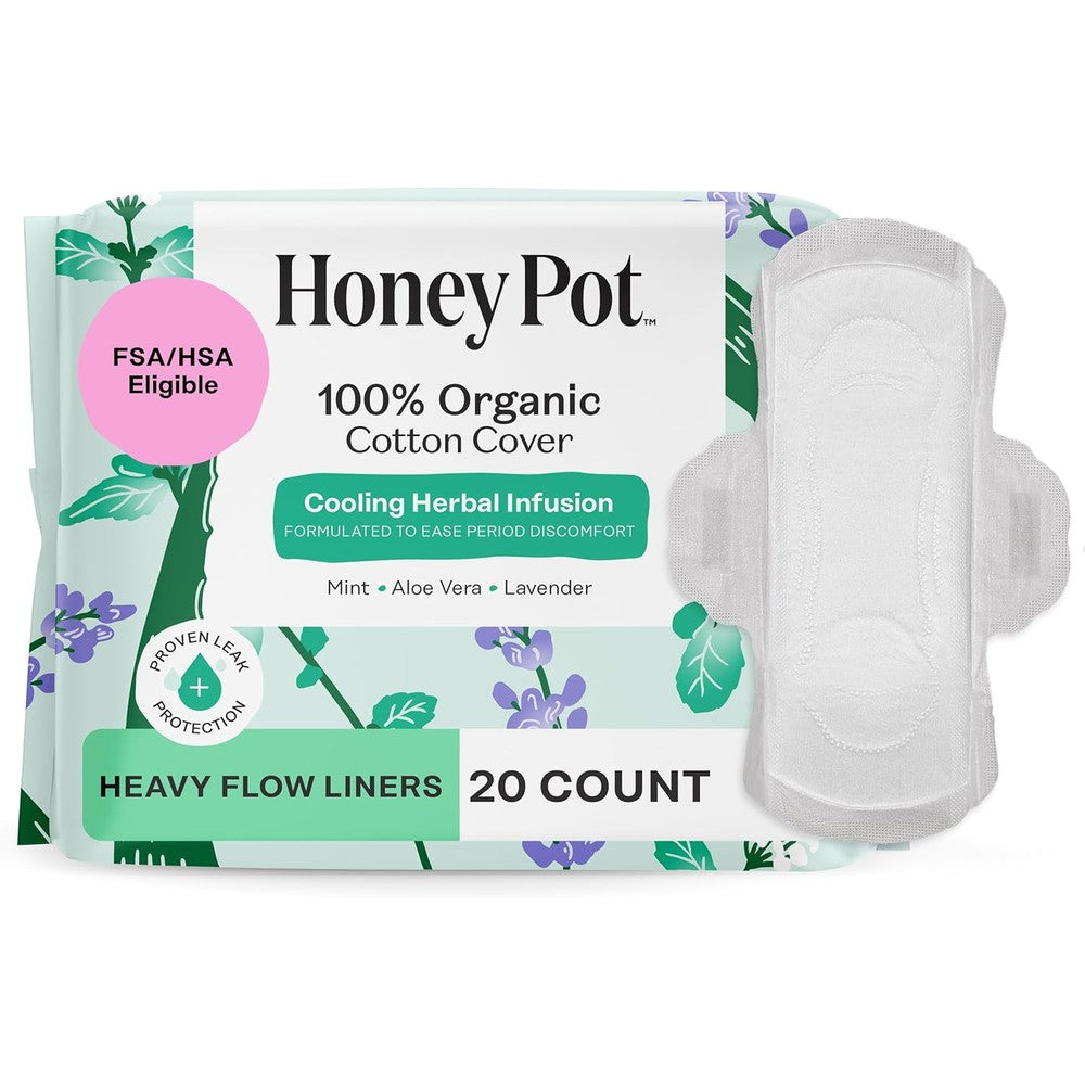 The Honey Pot Company Herbal Heavy Flow Panty Liners front view for organic feminine care.
