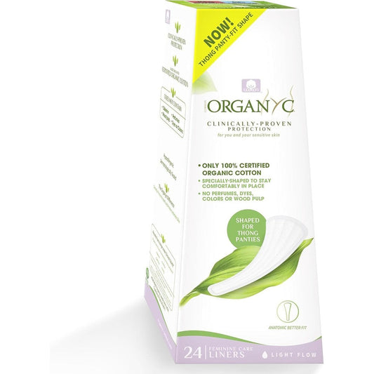 Organyc 100% Certified Organic Cotton Tanga Thong Panty Liners front packaging view.