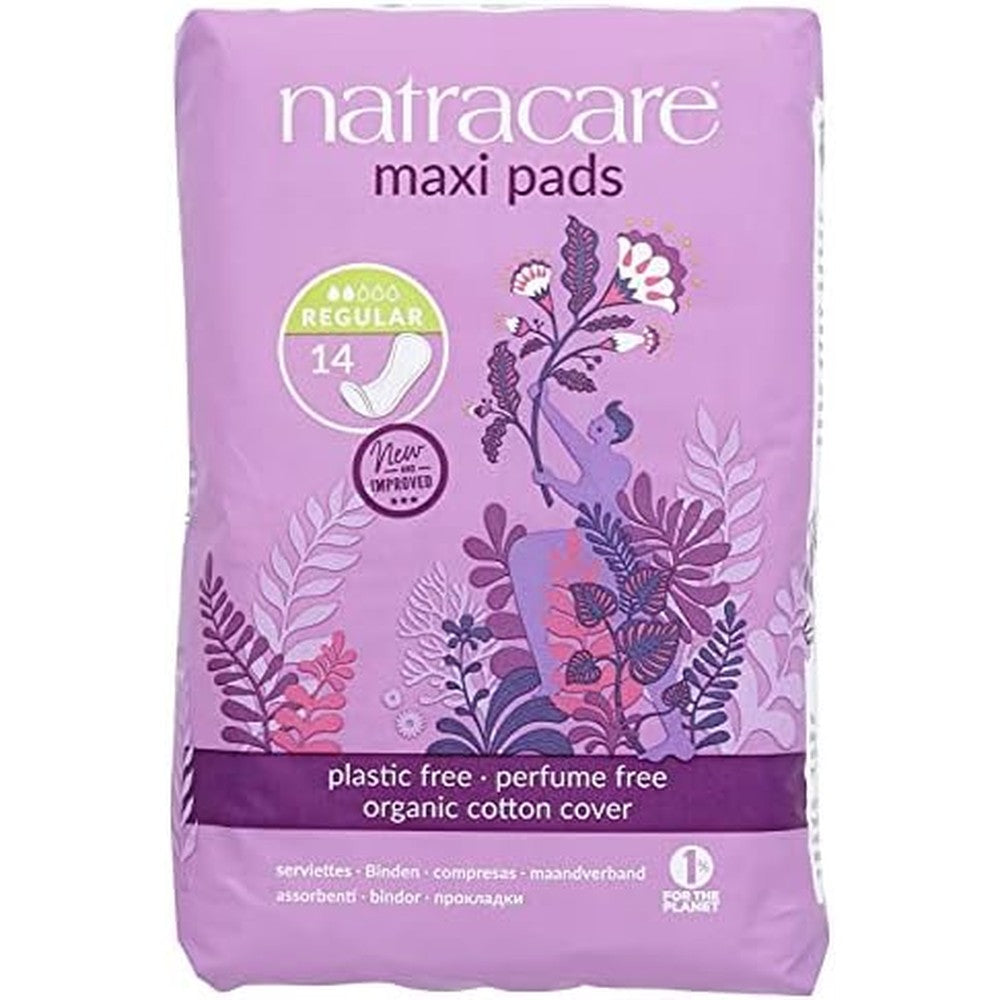 Plastic-free regular maxi pads without wings individually wrapped in plant-based bag
