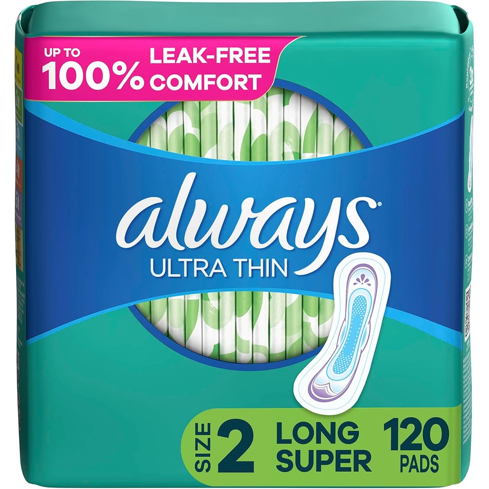 Always Ultra Thin Size 2 Feminine Pads 120 count pack front view