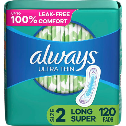 Always Ultra Thin Size 2 Feminine Pads 120 count pack front view