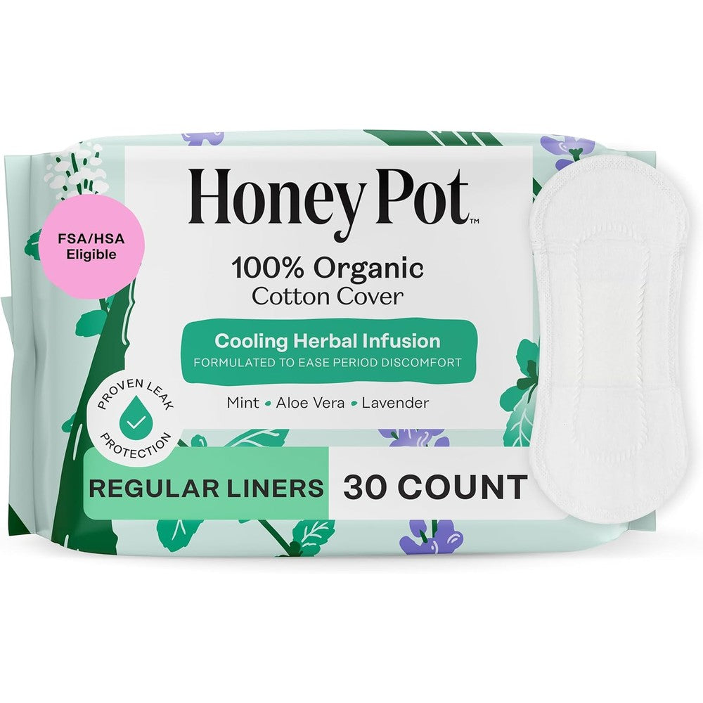The Honey Pot Company Herbal Everyday Panty Liners 30 count front packaging view