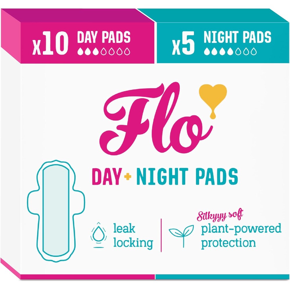 Flo Organic Bamboo Menstrual Pads 15 count combo pack front view