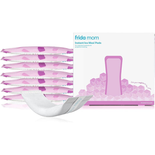 Frida Mom 2-in-1 Postpartum Pads front packaging showing the 8 count box for postpartum recovery.