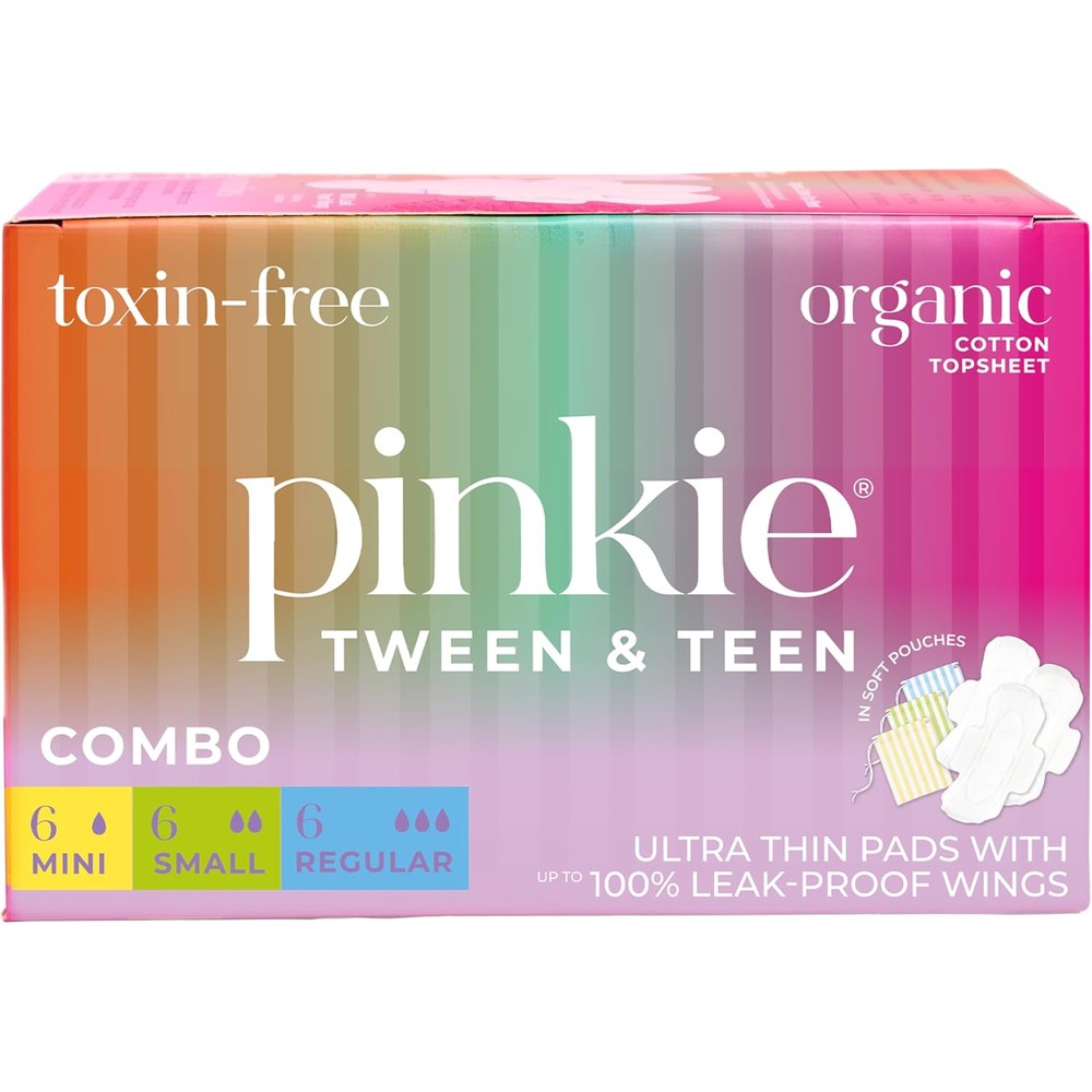 Pinkie Period Starter Pads front packaging 18 count box.