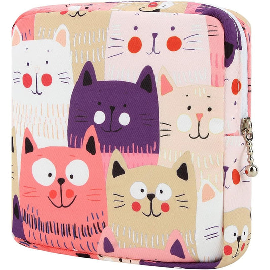 Desing Wish sanitary pad storage bag front view featuring cat pattern