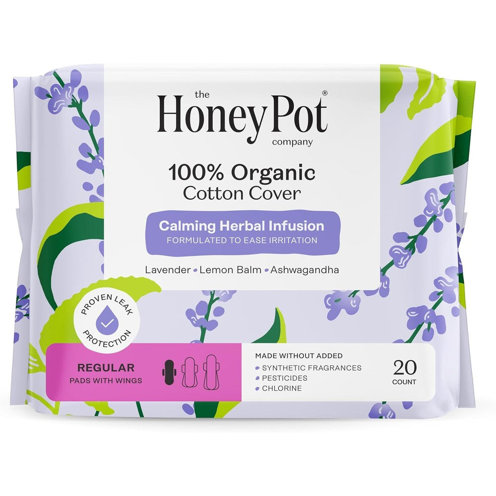 The Honey Pot Company Calming Herbal Infusion Regular Pads 20 count front packaging view