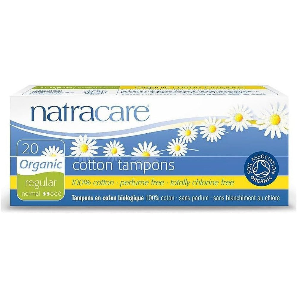 Natracare 100% Organic Cotton Non-Applicator Tampons front view for organic menstrual care.