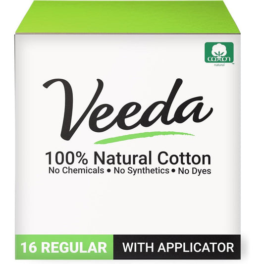 Veeda 100% Natural Cotton Tampons 16 count front packaging view