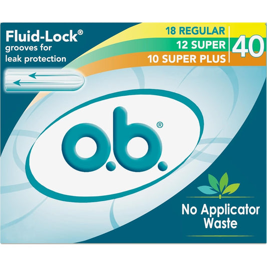 o.b. Tampons No Applicator Multipack front view showing 40 count box
