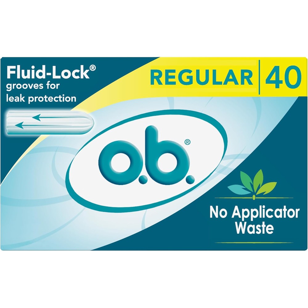 o.b. Regular Applicator-Free Tampons 40 count front box view for period protection