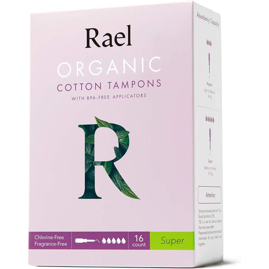 MYBOXSHOP Rael Organic Cotton Tampons 16 count front view for heavy flow.
